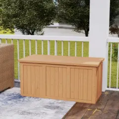 67-Gallon Outdoor Deck Box with Natural Wood Finish, All-Weather Patio Storage for Garden, Porches, or Poolside &ndash; The Pop Home