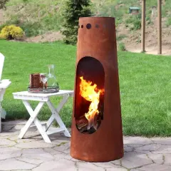 Sunnydaze Outdoor Backyard Patio Steel Santa Fe Wood-Burning Fire Pit Chiminea with Wood Grate - 50" - Rustic Finish