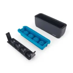 Houdini Clear Sphere Tray: Silicone Ice Mold & Maker, 4-Cavity, Dishwasher Safe, Turquoise Blue & Charcoal Gray