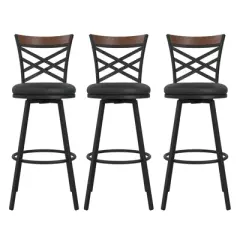 Niam Upholstered Seat Swivel Barstools (Set of 3) Black - DHP