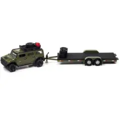 2004 Hummer H2 Medium Sage Green w/Open Trailer Ltd Ed to 6012 pcs "Truck & Trailer" 1/64 Diecast Model Car by Johnny Lightning