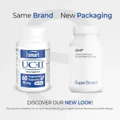 SuperSmart UC II Supplement 40mg per Day (Premium Collagen) - Undenatured Type II Collagen Supplement | Non-GMO & Gluten Free - 60 Vegetarian Capsules