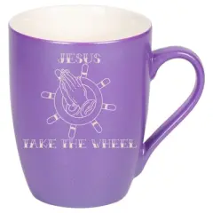 100 North Praying Hands Ship Wheel 10 Ounce Passion Purple Metallic Finish, Comfortably Fits Your Hands, New Bone China Coffee Tea Cup Mug, Jesus Take