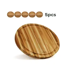 5 Pcs Round Wood Cutting Board,Wooden Serving Board with Groove Kitchen Chopping Boards for Pizza, Bread, Cheese, Charcuterie, Fruit, Vegetables