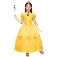 Joyfy Girls' Halloween Costume Yellow Princess Dress for Halloween Dress-Up Cosplay Party