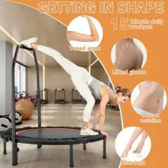 HONGGE Adjustable Fitness Trampoline with Foam Handle and Resistance Bands &ndash; Indoor Rebounder for Adults and Kids, 5-Level Height