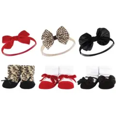 Hudson Baby Infant Girl 12Pc Headband and Socks Giftset, Red Leopard, One Size