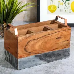 Laurie Gates California Designs Grey Marble and Acacia Wood Salad Server Holder