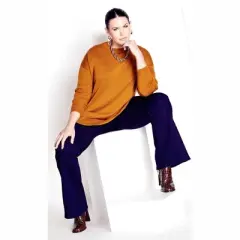 Women's Plus Size Tully Curved Hem Sweater - saffron | AVENUE