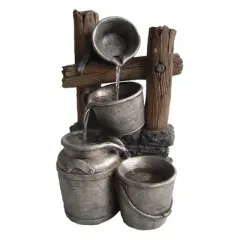Beckett Corporation Silver Buckets on a Fence Fountain with Pump.