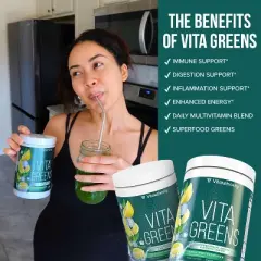 Vita Greens Superfood Powder,  Multivitamins for Immune, Digestion & Enhanced Energy, Lemon Mint Flavor, Vitauthority, 30svgs