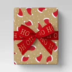 30' Christmas Fabric Ribbon Red Glitter Ho Ho Ho on Satin - Wondershop&trade;