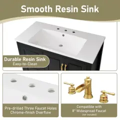 36" Freestanding Bathroom Vanity with Resin Sink, Soft-Close Cabinet & 4 Drawers, Gold Metal Handles, Open Back Design