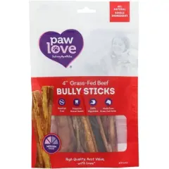 Paw Love 4" Grass-Fed Bully Sticks - Case of 6/3 oz