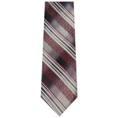 TheDapperTie Men's Burgundy, Gray And Black Stripes Necktie with Hanky