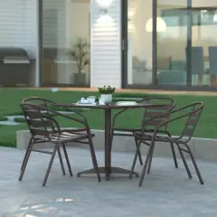 Emma and Oliver 27.5'' Square Aluminum Indoor-Outdoor Table Set with 4 Slat Back Chairs