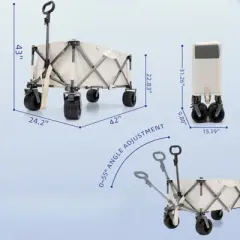 DSVIMOY Outdoor Foldable Serving Cart with All-Terrain Wheels, Collaspible Cart with Handle, Gray, 44.9"*24"*46.4"