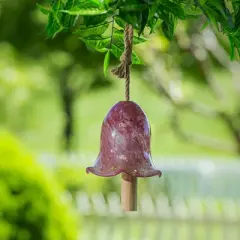 Evergreen Art Glass Speckle Pink Floral Shaped Bell Chime- 7 x 7 x 7 Inches Outdoor Decor