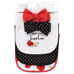 Hudson Baby Infant Girl Cotton Bib and Headband or Caps Set, Poppy Daisy, One Size