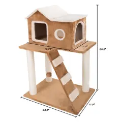 3-Tier Cat Tower with 2 Napping Perches, Cat Condo, 3 Sisal Rope Scratching Posts, and Hanging Toy &ndash; Cat Tree for Indoor Cats by PETMAKER (Brown)