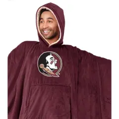 NCAA Florida State Seminoles Team Color Bloncho with Logo Patch and Faux Shearling Inside Throw Blanket