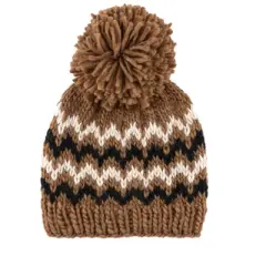 Shiraleah Landen Brown Chevron Knit Beanie with Pom