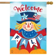 Patriotic Scarecrow Autumn House Flag Welcome Fall 28" x 40" Briarwood Lane