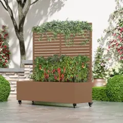 PexFix 47 in. H x 47 in. W Brown Metal Rectangle Wall Planter Box with Trellis for Climbing Plants