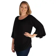 24seven Comfort Apparel Womens Plus Size Bell Sleeve Loose Fit Tunic Top