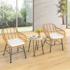 Tangkula 3 Pieces Patio Furniture Set w/Tempered Glass Coffee Table Set for Garden and Backyard White/Red/Turquoise/Grey/Black Cushions