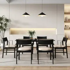 Tangkula Dining Chair w/ Arms Set of 4 Modern Kitchen Chairs w/ Contoured Backrest Black & Beige