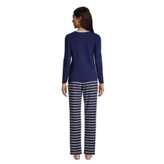 Lands' End Women's Tall Knit Pajama Set Long Sleeve T-Shirt and Pants