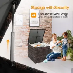 VINGLI 88 Gallon Outdoor Rattan Deck Box With Adjustable Feet, Patio Wicker Storage Box for Garden, Balcony, Porch, Pool, Yard (Brown)