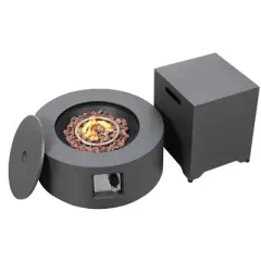 UPHA 28-inch Outdoor Round Fire Pit Table Propane for Outside Patio with Tank Cover