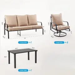 DSVIMOY 6-Piece Sofa Set with 4 Outdoor Swivel Chairs, Outdoor Furniture with Armrest sofa, Beige, 30"*23.8"*30.7"