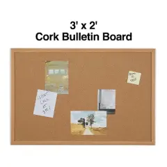 MyOfficeInnovations Standard Cork Bulletin Board Oak Finish Frame 3'W x 2'H 1682316