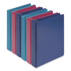 Samsill Economy Round Ring View Binders, 3 Rings, 1" Capacity, 8.5 x 5.5, Assorted, 6/Carton