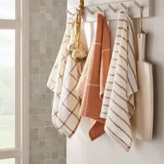 3pk Kitchen Towels Terracotta Orange - Figmint&trade;: Cotton Dish & Hand Towels, Easter Stripe Pattern, 28"x18"