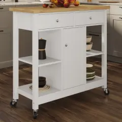 Kitchen Island with Drawers &ndash; Rolling Cart with Locking Casters &ndash; Use as Coffee Bar, Microwave Stand, or Shelves for Storage by Lavish Home (White)