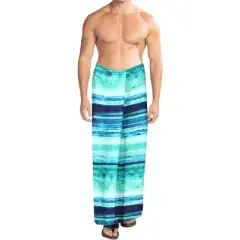 HAPPY BAY Men's Sarong Beach Swimwear Cover Up One Size Aqua Stripes