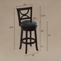 Hastings Home 29-Inch Swivel High Back Bar Stool with 360 Degree Rotating Seat, Black