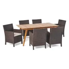 Christopher Knight Home Otto Outdoor Wicker and Acacia Wood 7 Piece Dining Set with Cushion
