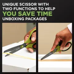 Scotch Unboxing Scissor: 8" Blade, Green, Plastic, Non-Powered Desk Tool, Art & Office Use