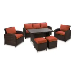 6pc Wicker Outdoor Conversation Set with Cushions & Ottomans - EDYO LIVING
