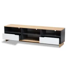 Reed 2 Drawer Wood TV Stand for TVs up to 75" White/Oak - Baxton Studio
