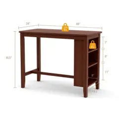 Costway Counter Height Pub Table Bar Table w/ Rubber Wood Legs & Storage Shelves