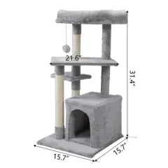 Kumasinova 2-Tier Cat Tower with Scratching Post,Modern Cat Tree with Cat House&Perch,Compact Cat Tree Tower for Indoor Cats,Light Gray