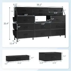 Dresser for Bedroom with 14 Drawers, 55" W Dresser with Side Pocket, Fabric Dressers & Chests of Drawers with Shelves