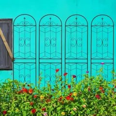 Lirago Black 4 pieces Weatherproof Multi-functional Outdoor Screen-Laser-Cut Galvanized Steel Panel86.61"Hx19.68"Wx0.51"D