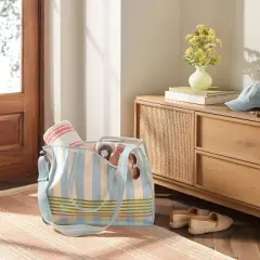 Cross Stripe Carry-All Tote Blue/Green/Natural - Hearth & Hand&trade; with Magnolia